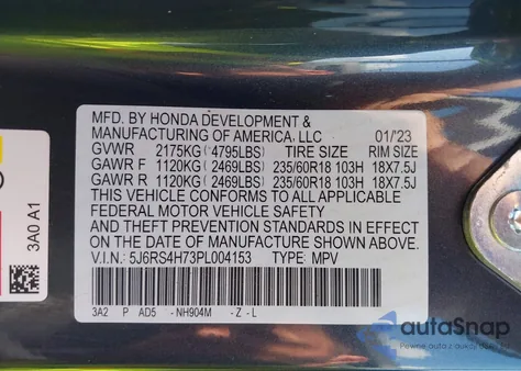 2023 Honda Cr-V Exl z USA, uszkodzony, nr VIN 5J6RS4H73PL004153